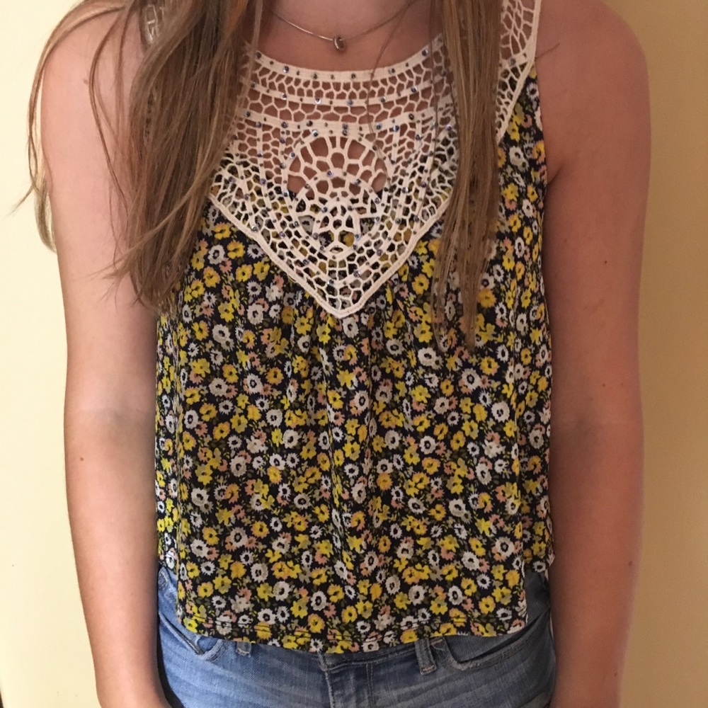Chloe K floral and lacey crop top